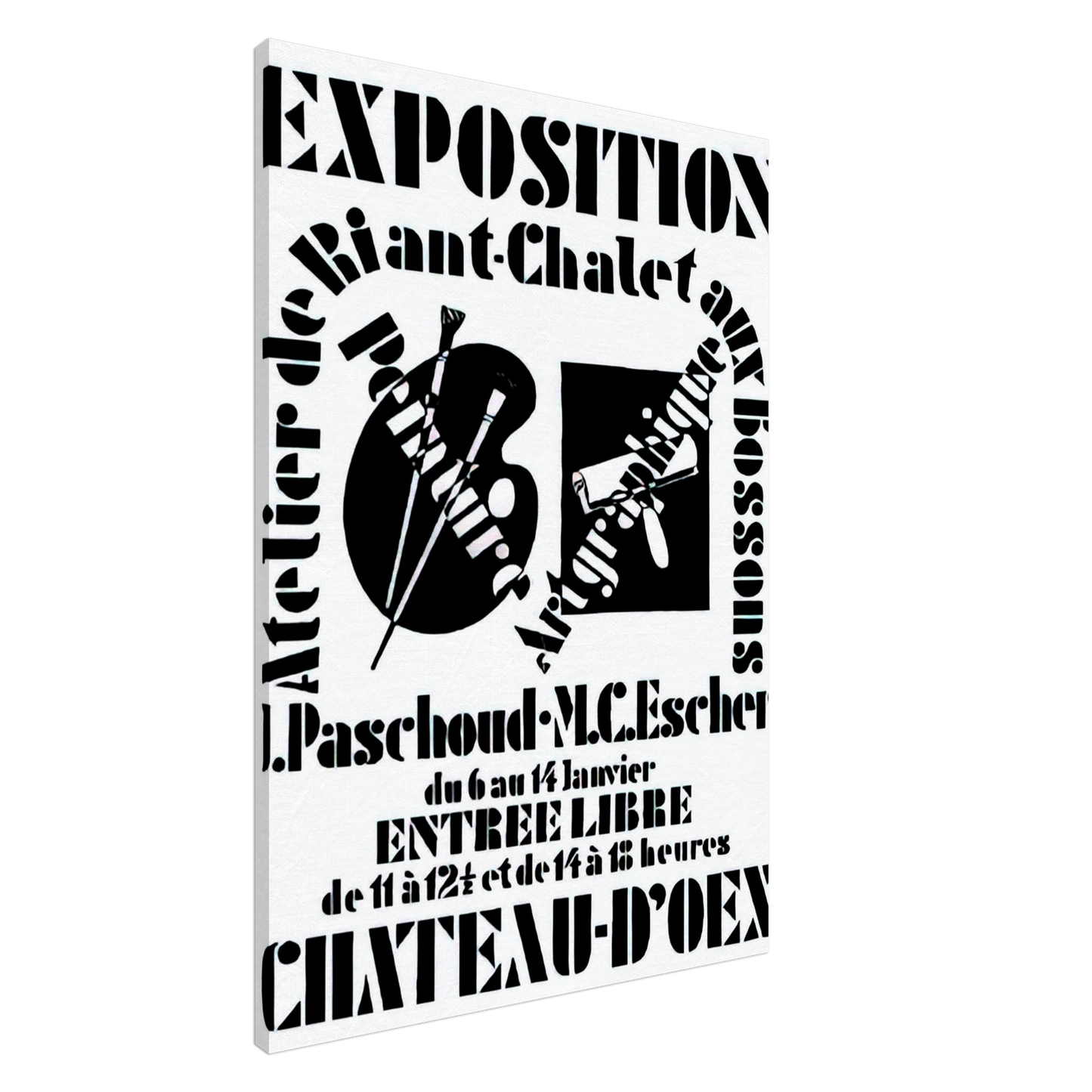 MC Escher - POSTER FOR EXHIBITION JOHN PASCHOUD AND M C ESCHER DECEMBER 1936 1936 Canvas - 20x30 cm / 8x12 inches-canvas