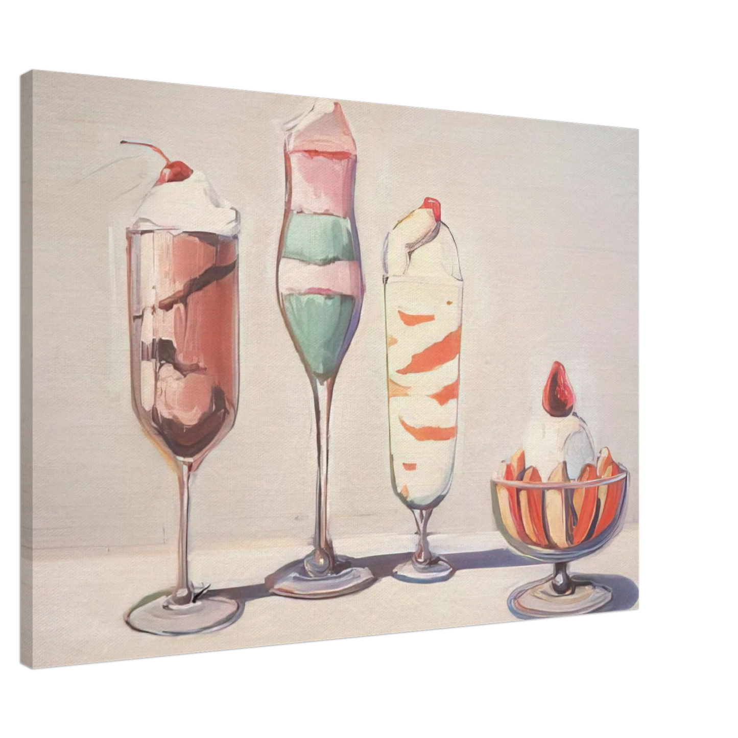 Wayne Thiebaud - Four Sundaes - Pop Art Canvas - 20x30 cm / 8x12 inches-canvas