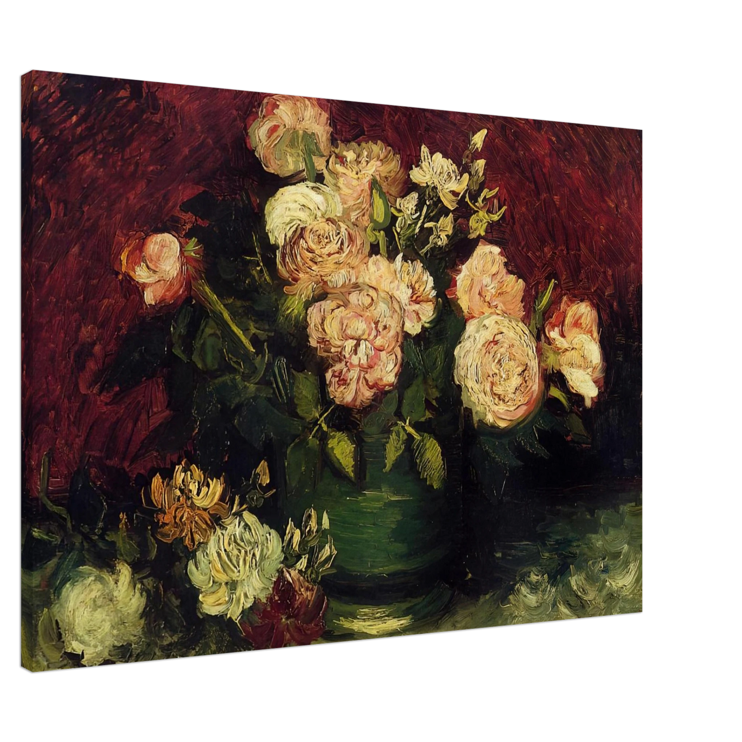 Vincent van Gogh - Bowl with Peonies and Roses Canvas - 20x30 cm / 8x12 inches-canvas