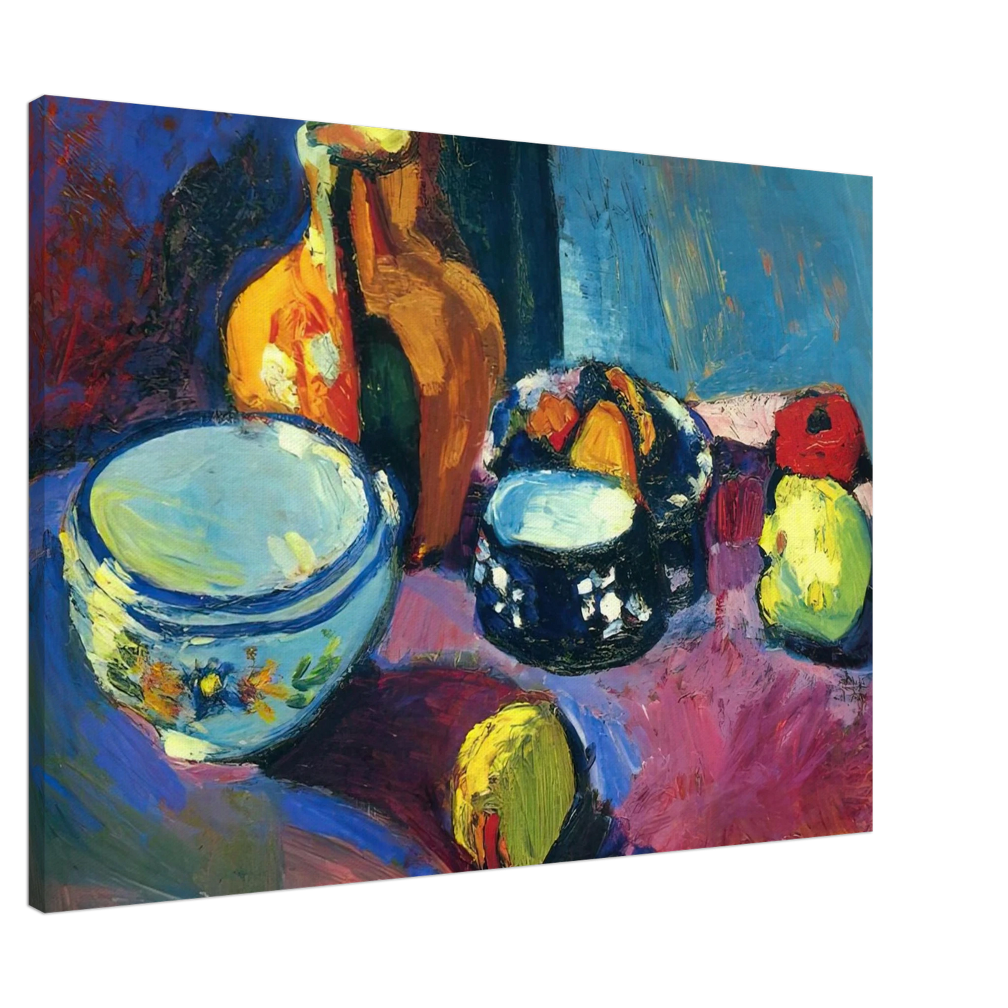 Henri Matisse - DISHES AND FRUIT ON A RED AND BLACK CARPET 1901 Canvas - 20x30 cm / 8x12 inches-canvas