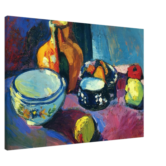 Henri Matisse - DISHES AND FRUIT ON A RED AND BLACK CARPET 1901 Canvas - 20x30 cm / 8x12 inches-canvas