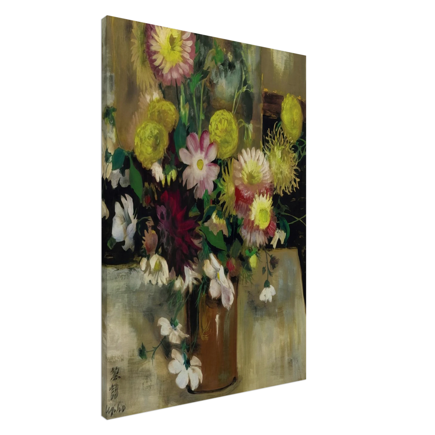 Le Pho - Anemones and Dahlias - Post-Impressionism Canvas - 20x30 cm / 8x12 inches-canvas