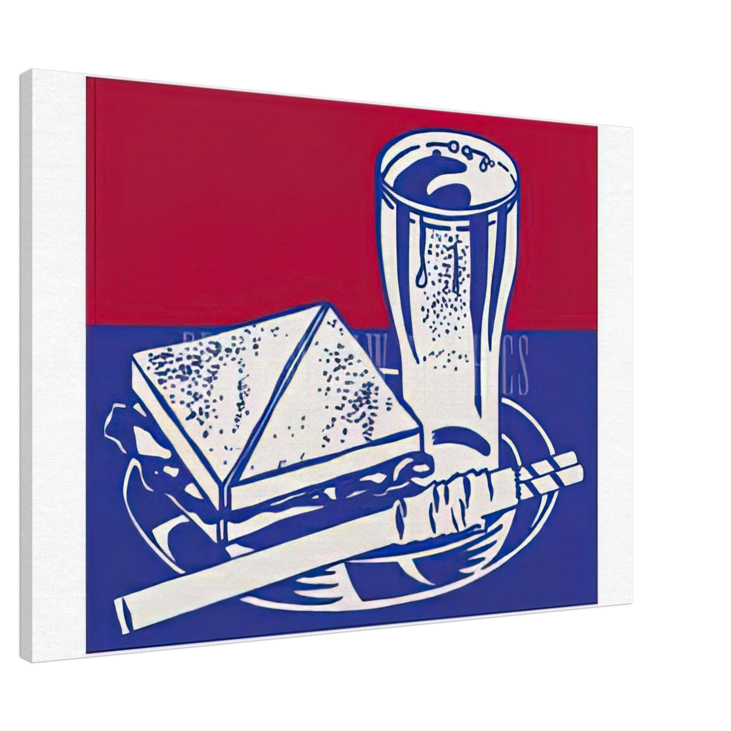 Roy Lichtenstein - SANDWICH AND SODA 1964 Canvas - 20x30 cm / 8x12 inches-canvas