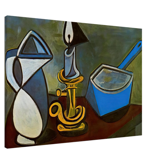 Pablo Picasso - Jug, candle and enamel pan - 1945 Canvas - 20x30 cm / 8x12 inches-canvas