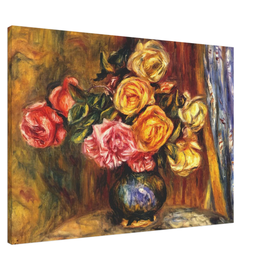 Pierre-Auguste Renoir - Roses in front of a blue curtain Canvas - 20x30 cm / 8x12 inches-canvas