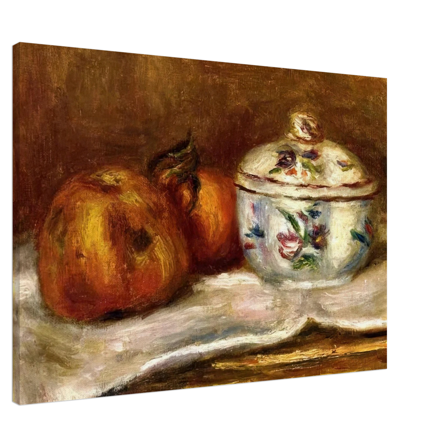 Pierre-Auguste Renoir - Sugar Bowl, Apple and Orange Canvas - 20x30 cm / 8x12 inches-canvas