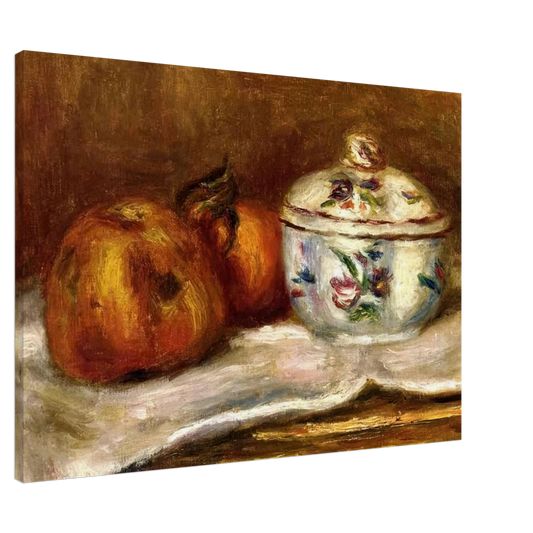 Pierre-Auguste Renoir - Sugar Bowl, Apple and Orange Canvas - 20x30 cm / 8x12 inches-canvas