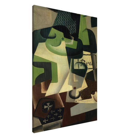 Juan Gris - BOTTLE OF BEAUNE AND A FRUIT DISH 1917 Canvas - 20x30 cm / 8x12 inches-canvas
