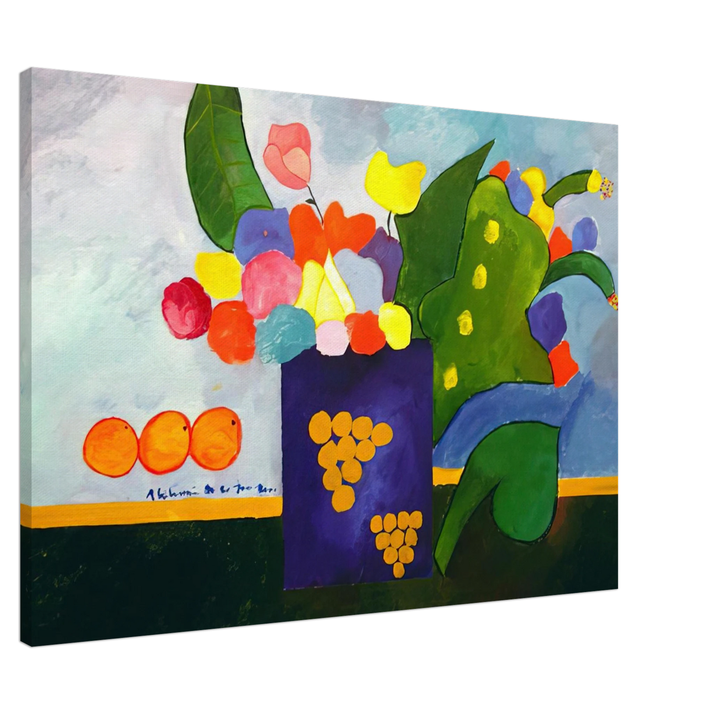Aldemir Martins - Vase With Flowers and Fruit - 2001 Canvas - 20x30 cm / 8x12 inches-canvas