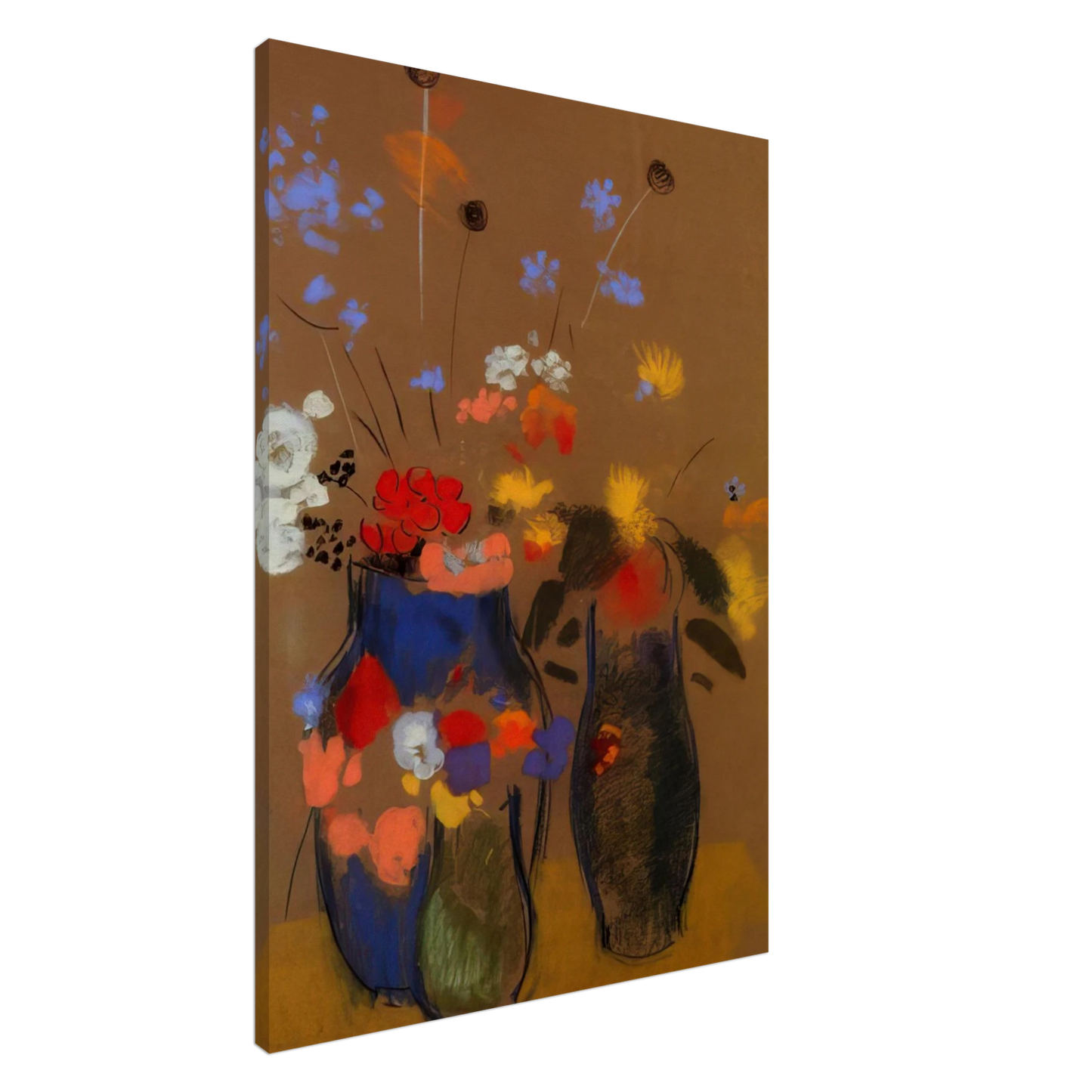 Odilon Redon - THREE VASES OF FLOWERS Canvas - 20x30 cm / 8x12 inches-canvas