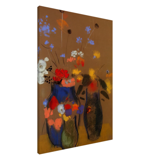 Odilon Redon - THREE VASES OF FLOWERS Canvas - 20x30 cm / 8x12 inches-canvas