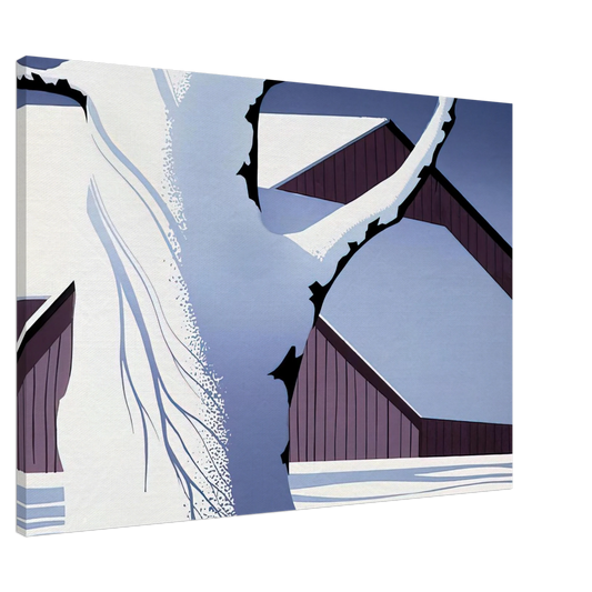 Eyvind Earle - Red Barn and Tree Trunk Canvas - 20x30 cm / 8x12 inches-canvas