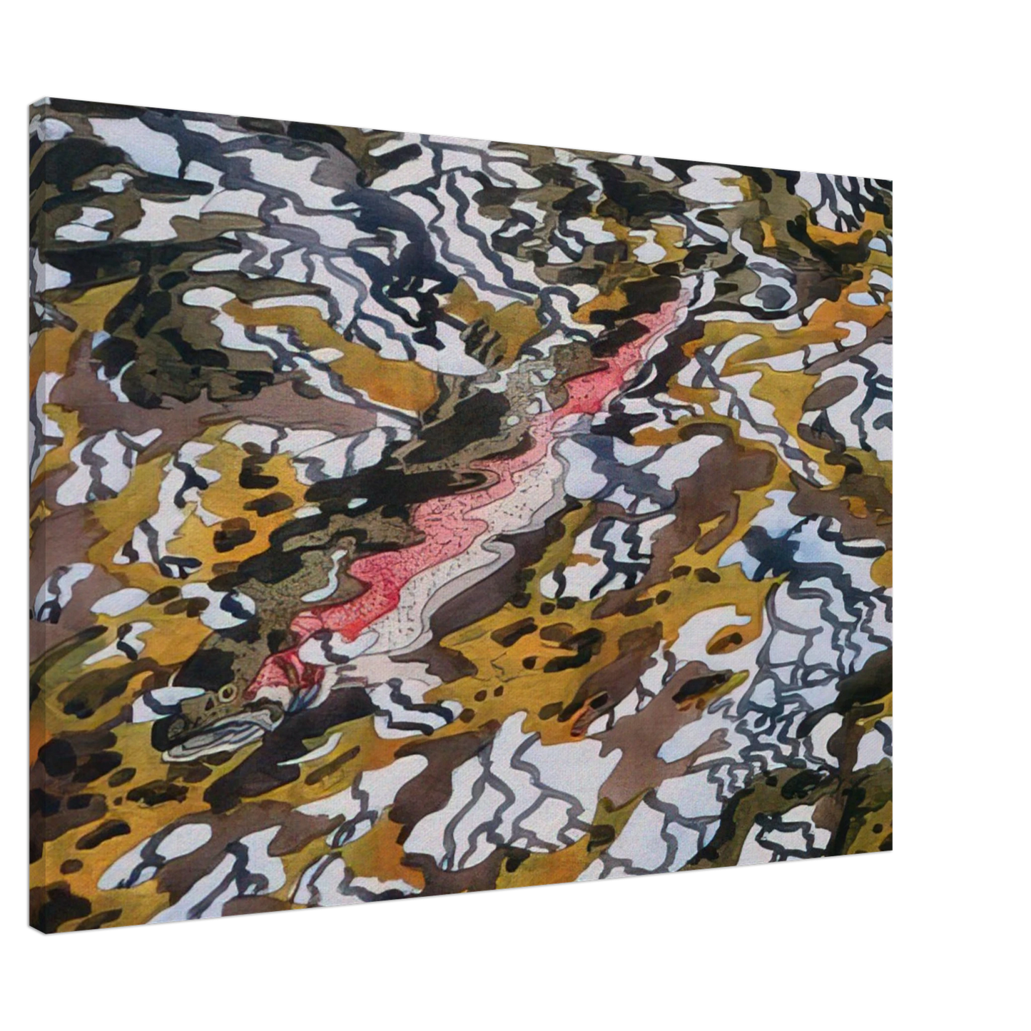 Neil Welliver - Trout and Reflected Tree - 1985 Canvas - 20x30 cm / 8x12 inches-canvas