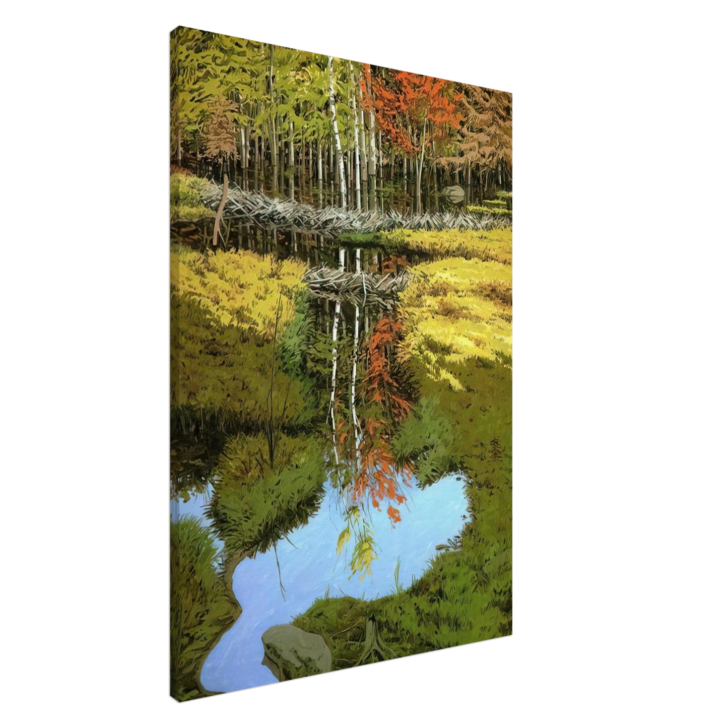 Neil Welliver - New Dams in Meadow - 1984 Canvas - 20x30 cm / 8x12 inches-canvas