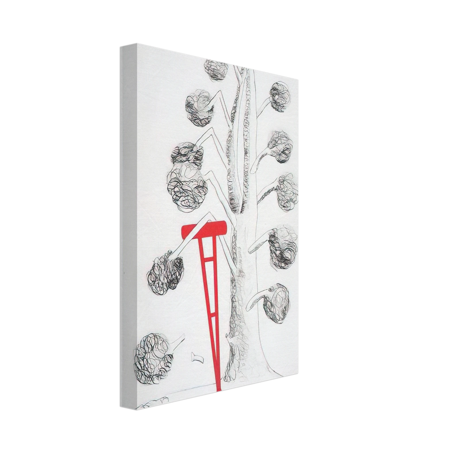 Louise Bourgeois - TREE WITH RED CRUTCH 1998 Canvas - 70x100 cm / 28x40 inches-canvas