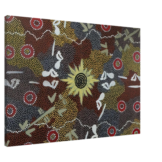 Clifford Possum Tjapaltjarri - Frog and Kangaroo Dreaming - Native Art Canvas - 20x30 cm / 8x12 inches-canvas