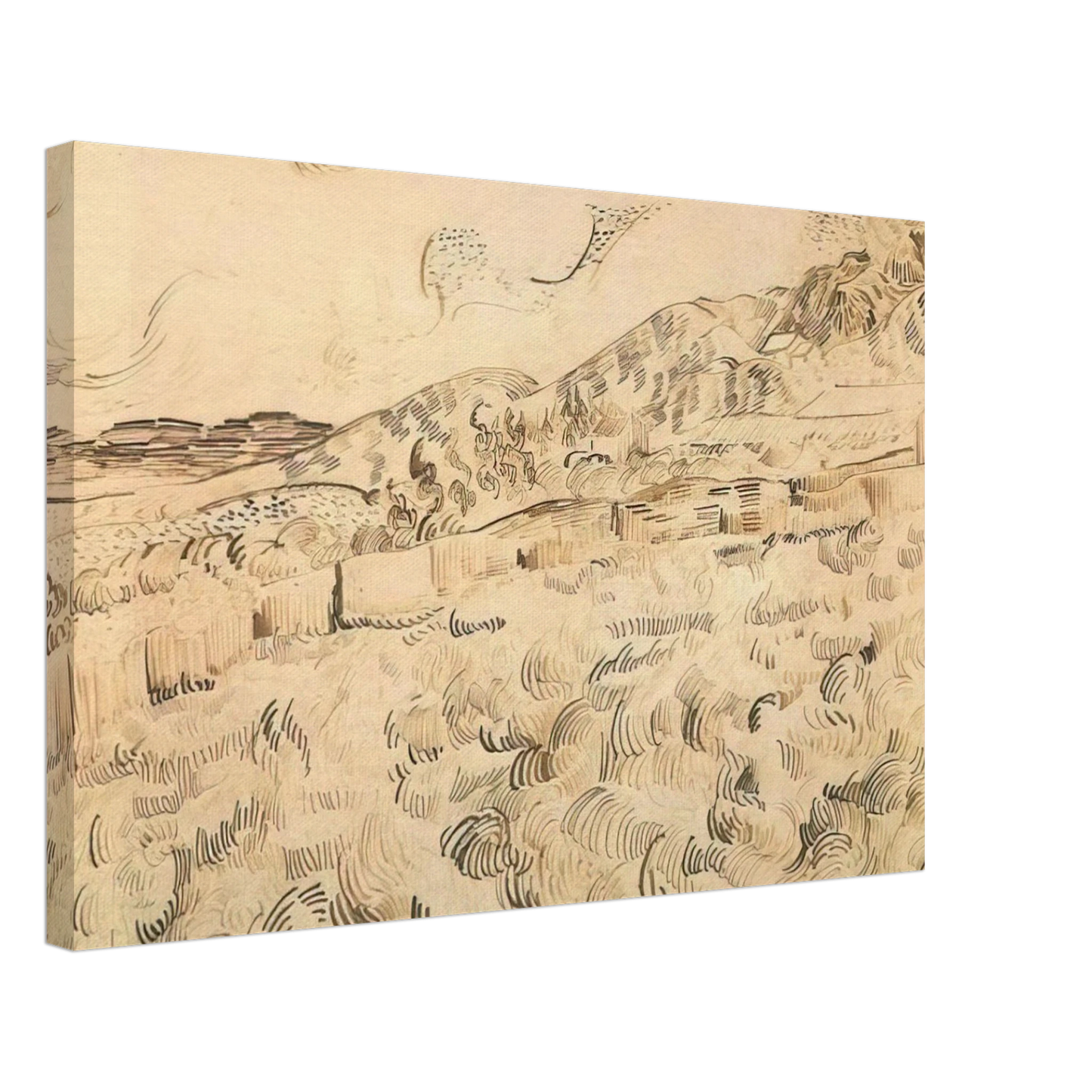 Vincent van Gogh - Mountain Landscape Seen across the Walls Canvas - 70x100 cm / 28x40 inches-canvas