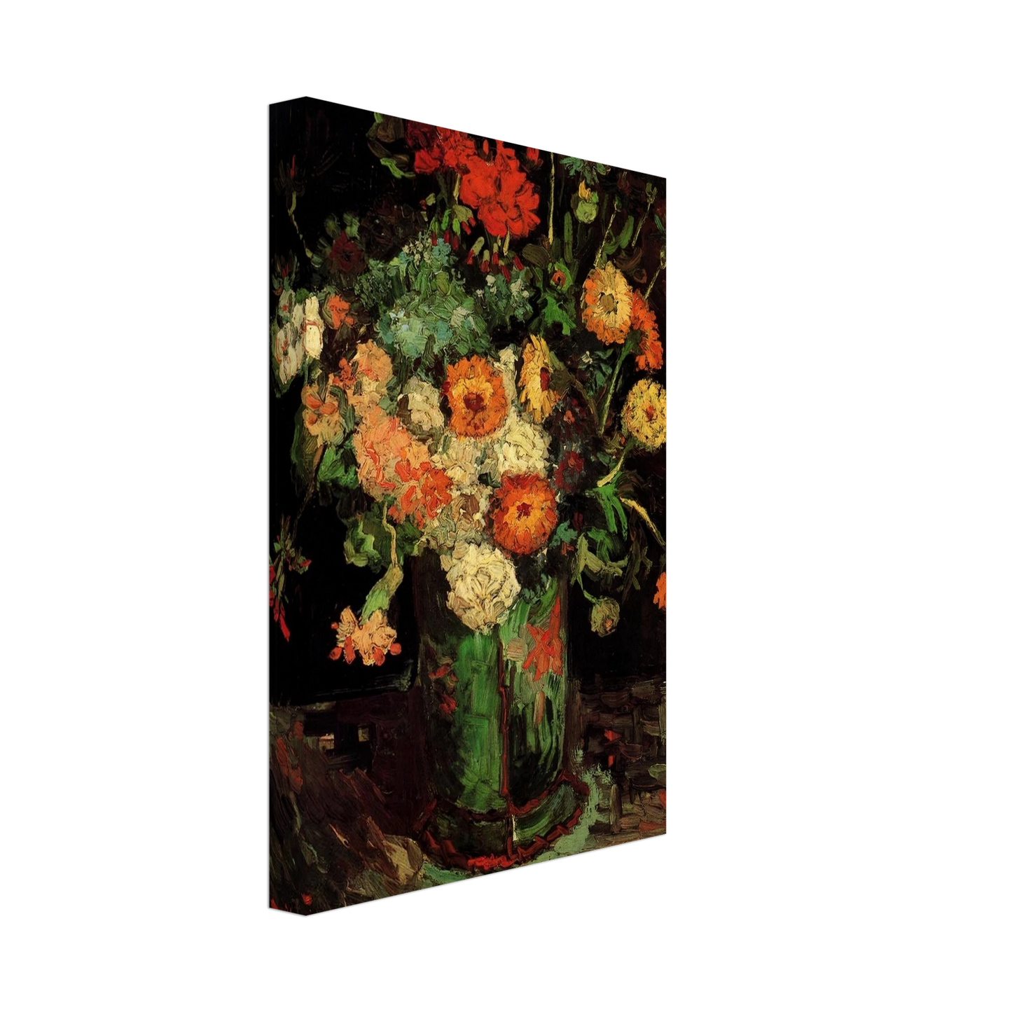 Vincent van Gogh - Vase with Zinnias and Geraniums Canvas - 40x60 cm / 16x24 inches-canvas