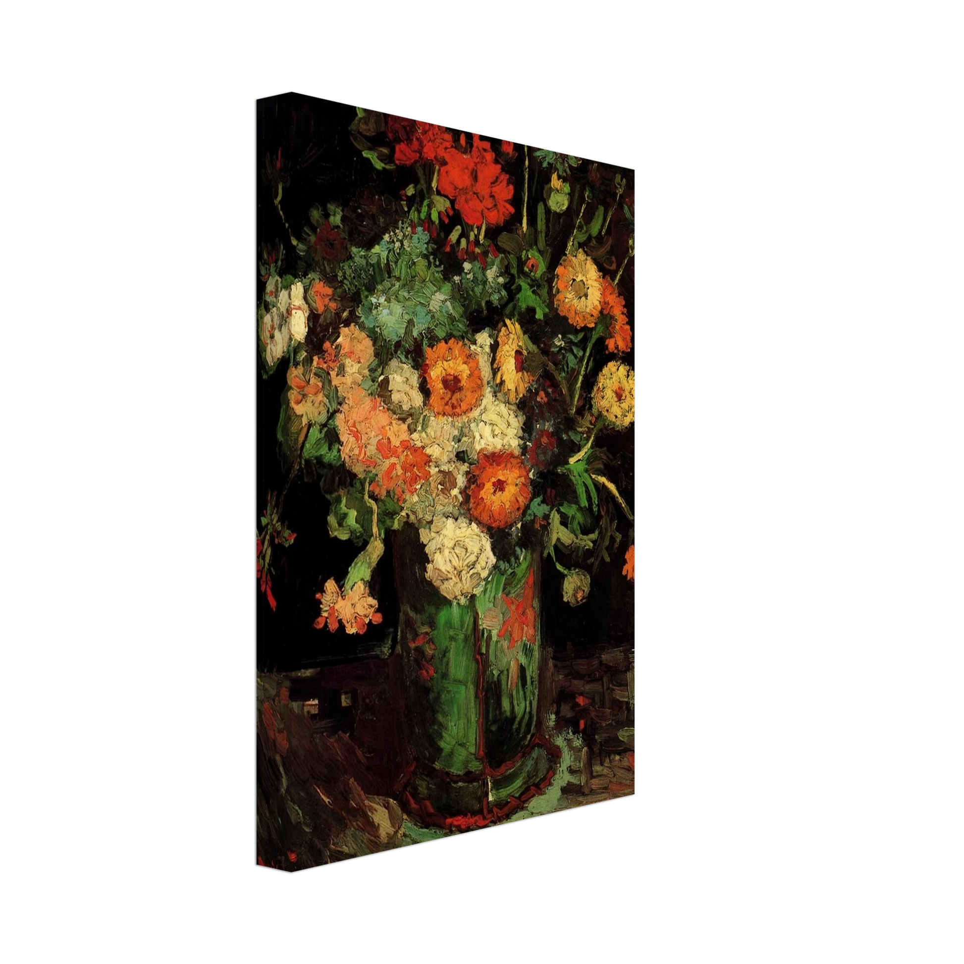 Vincent van Gogh - Vase with Zinnias and Geraniums Canvas - 40x60 cm / 16x24 inches-canvas