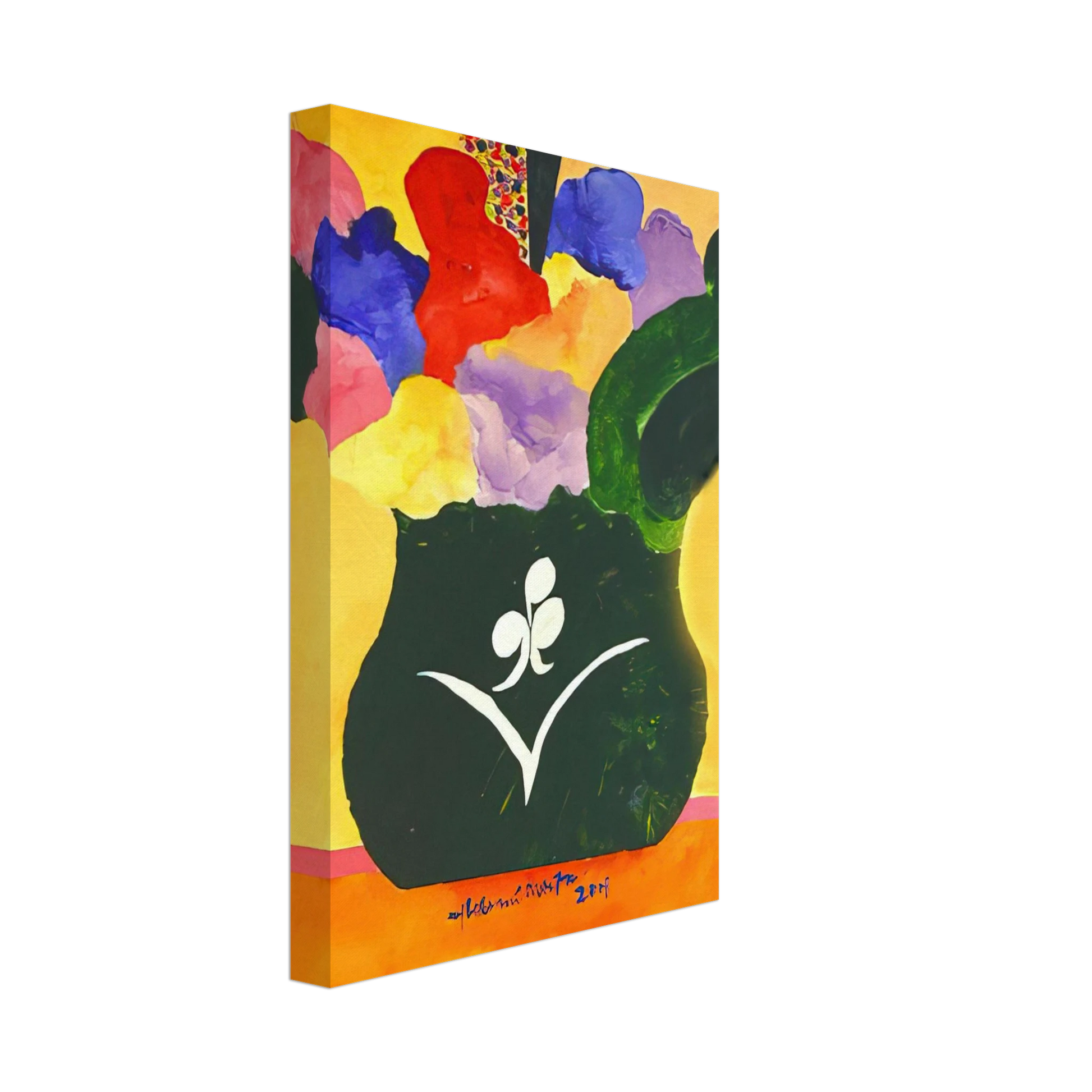 Aldemir Martins - Green Vase With Flowers and Fruit - 2001 Canvas - 40x60 cm / 16x24 inches-canvas