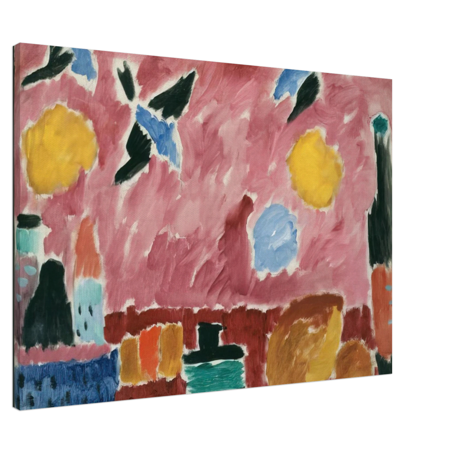 Alexej von Jawlensky - STILL LIFE WITH BOTTLE BREAD AND RED WALLPAPER WITH SWALLOWS 1915 Canvas - 20x30 cm / 8x12 inches-canvas