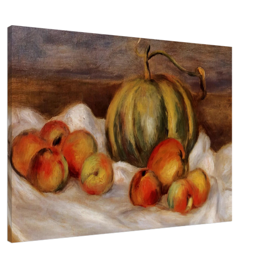 Pierre-Auguste Renoir - Still Life with Cantalope and Peaches Canvas - 20x30 cm / 8x12 inches-canvas