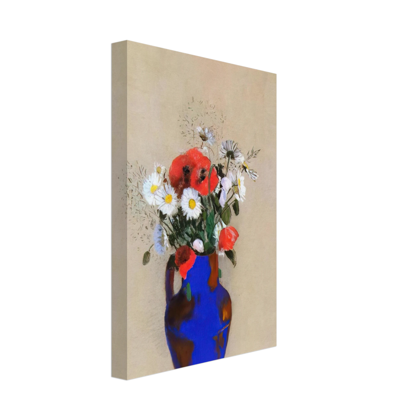 Odilon Redon - POPPIES AND DAISIES IN A BLUE VASE Canvas - 70x100 cm / 28x40 inches-canvas