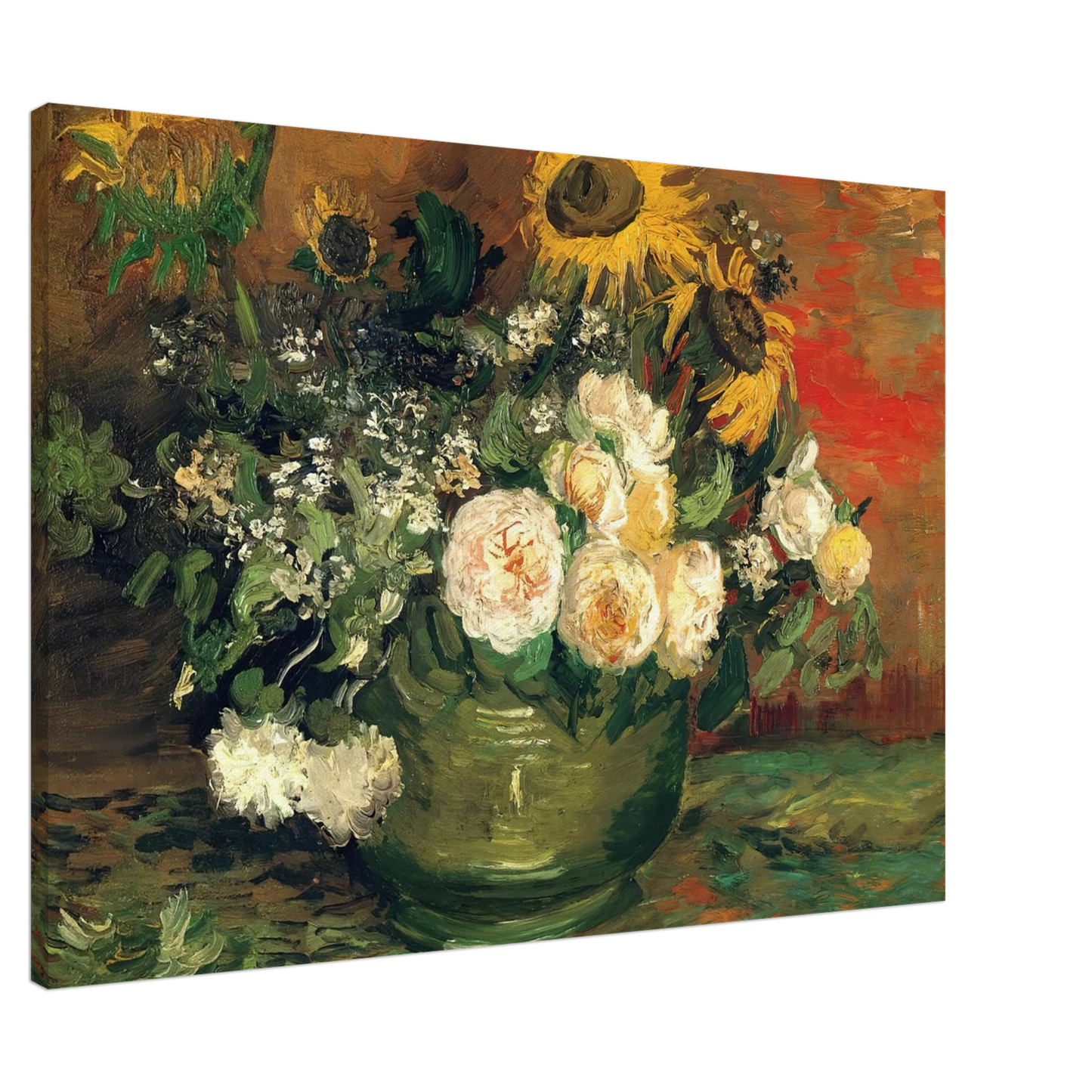 Vincent van Gogh - Still Life with Roses and Sunflowers Canvas - 20x30 cm / 8x12 inches-canvas