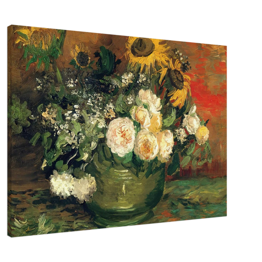 Vincent van Gogh - Still Life with Roses and Sunflowers Canvas - 20x30 cm / 8x12 inches-canvas