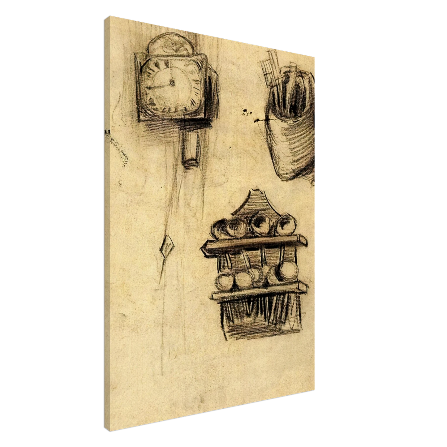 Vincent van Gogh - Clock, Clog with Cutlery and a Spoon Rack Canvas - 20x30 cm / 8x12 inches-canvas