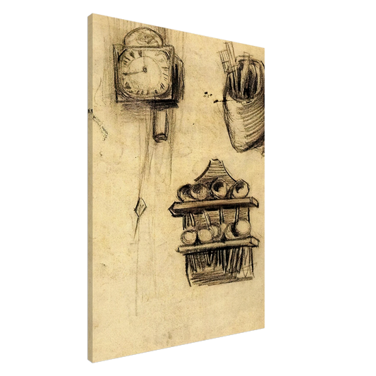 Vincent van Gogh - Clock, Clog with Cutlery and a Spoon Rack Canvas - 20x30 cm / 8x12 inches-canvas