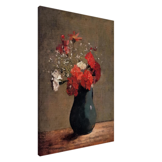 Odilon Redon - CARNATIONS AND BABY S BREATH IN A GREEN PITCHER Canvas - 20x30 cm / 8x12 inches-canvas