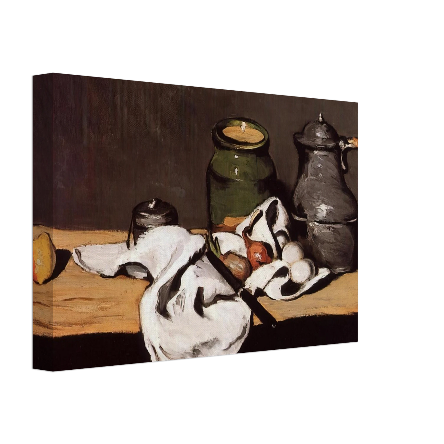 Paul Cezanne - Still Life with Green Pot and Pewter Jug Canvas - 40x60 cm / 16x24 inches-canvas