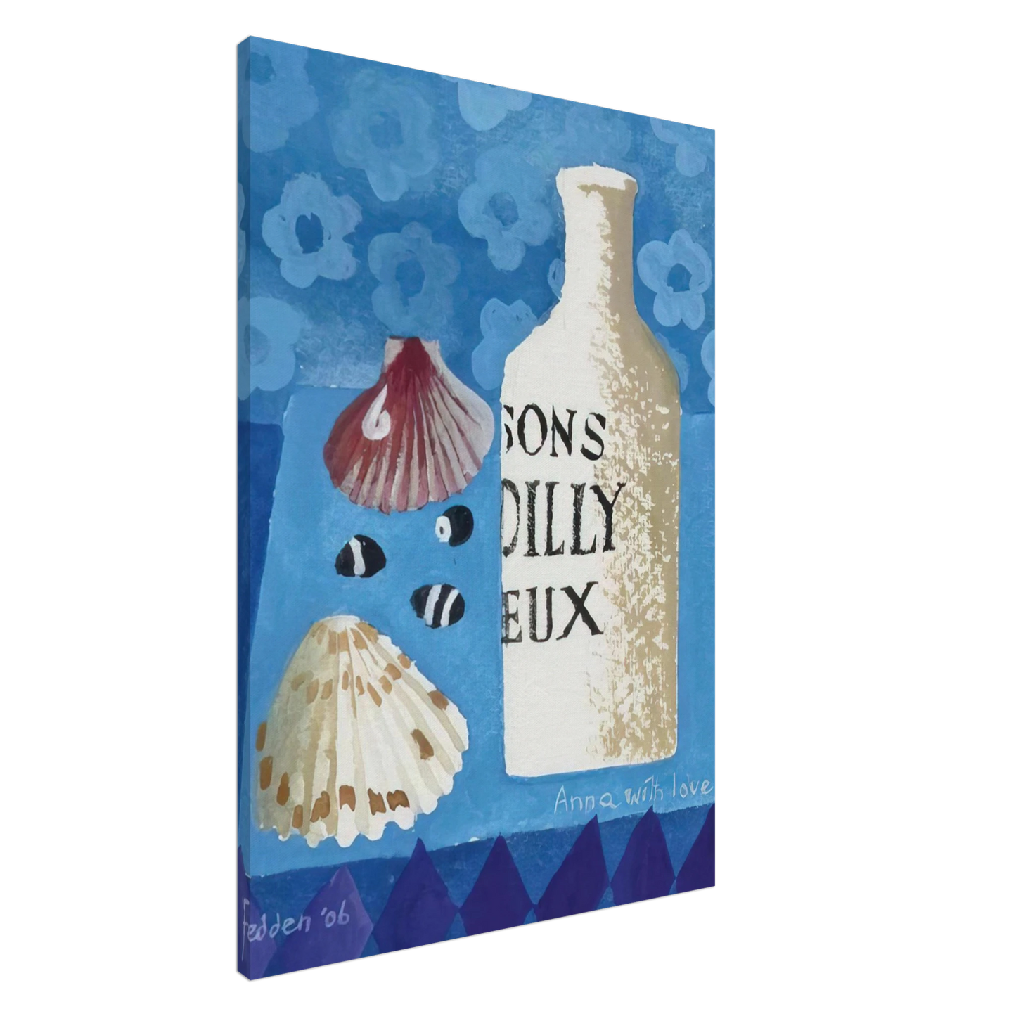 Mary Fedden - Still life with bottle and shells - 2006 Canvas - 20x30 cm / 8x12 inches-canvas