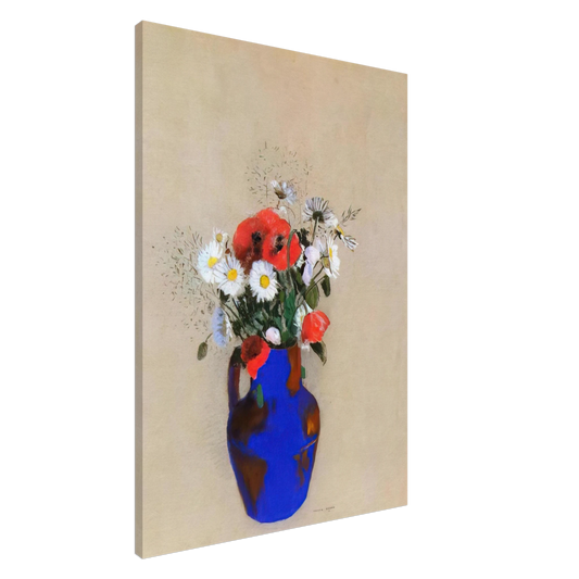 Odilon Redon - POPPIES AND DAISIES IN A BLUE VASE Canvas - 20x30 cm / 8x12 inches-canvas