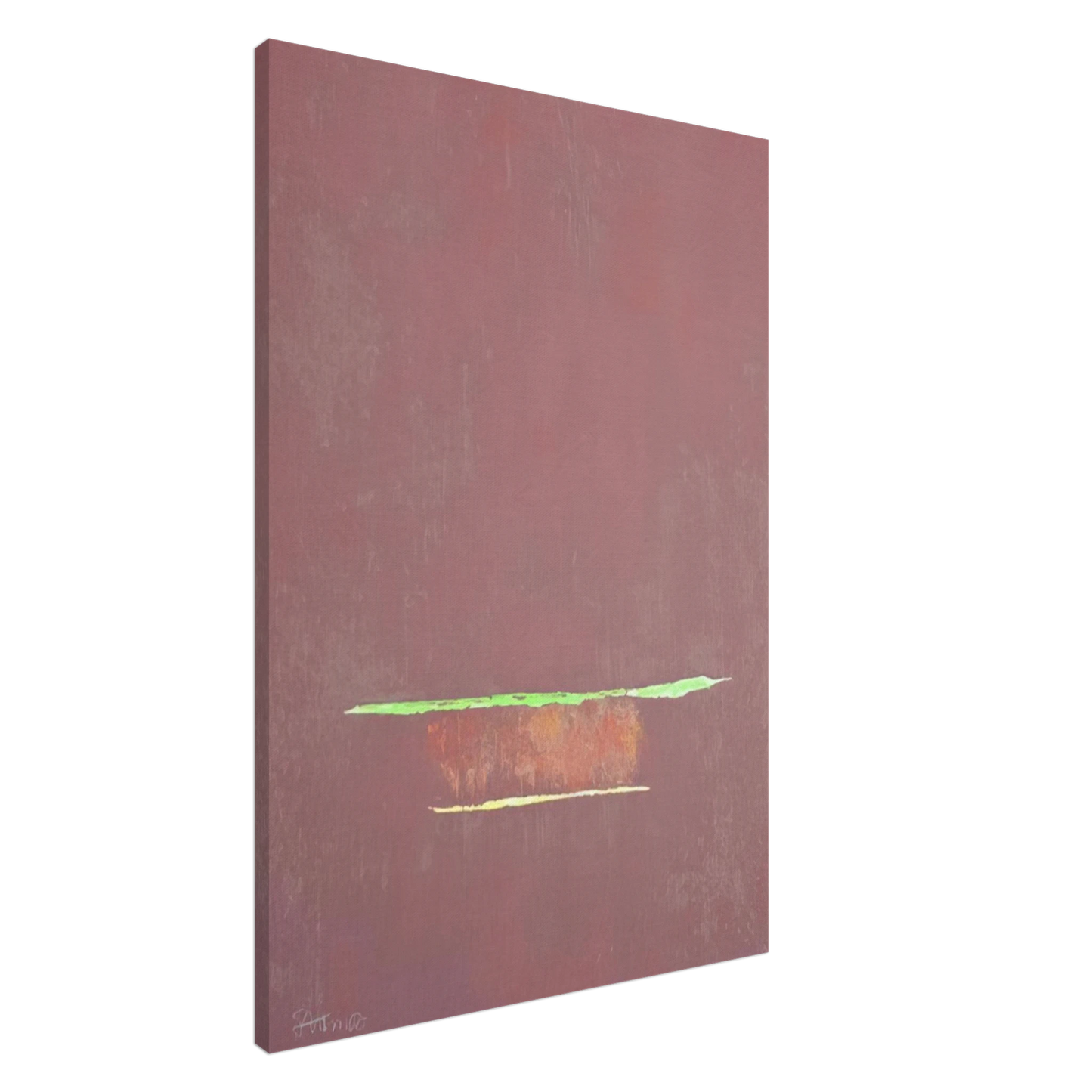 Theodoros Stamos - Purple Color Field with Two Green Lines - Color Field Painting Canvas - 20x30 cm / 8x12 inches-canvas