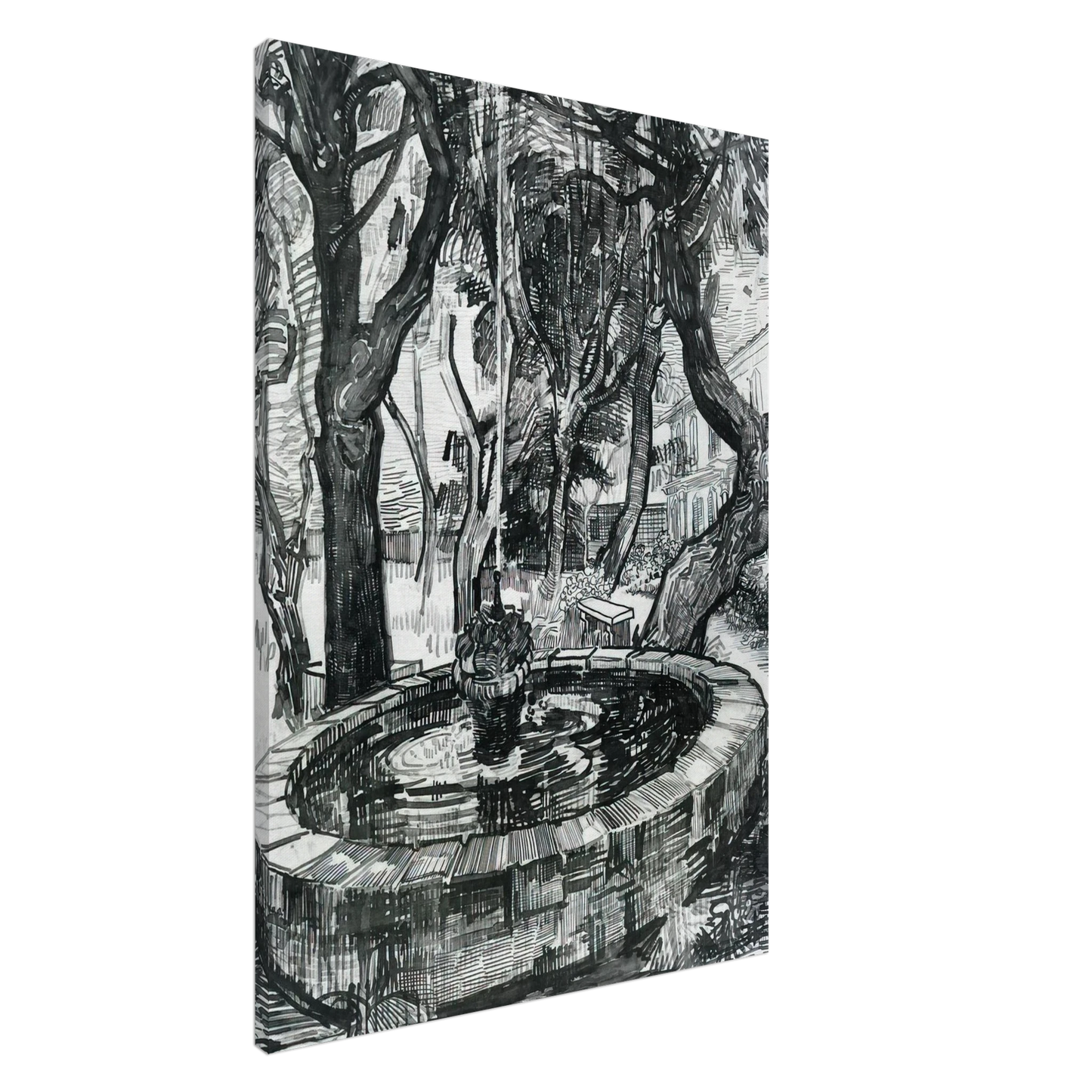 Vincent van Gogh - Fountain in the Garden of Saint-Paul Hospital Canvas - 20x30 cm / 8x12 inches-canvas