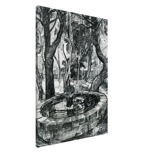 Vincent van Gogh - Fountain in the Garden of Saint-Paul Hospital Canvas - 20x30 cm / 8x12 inches-canvas