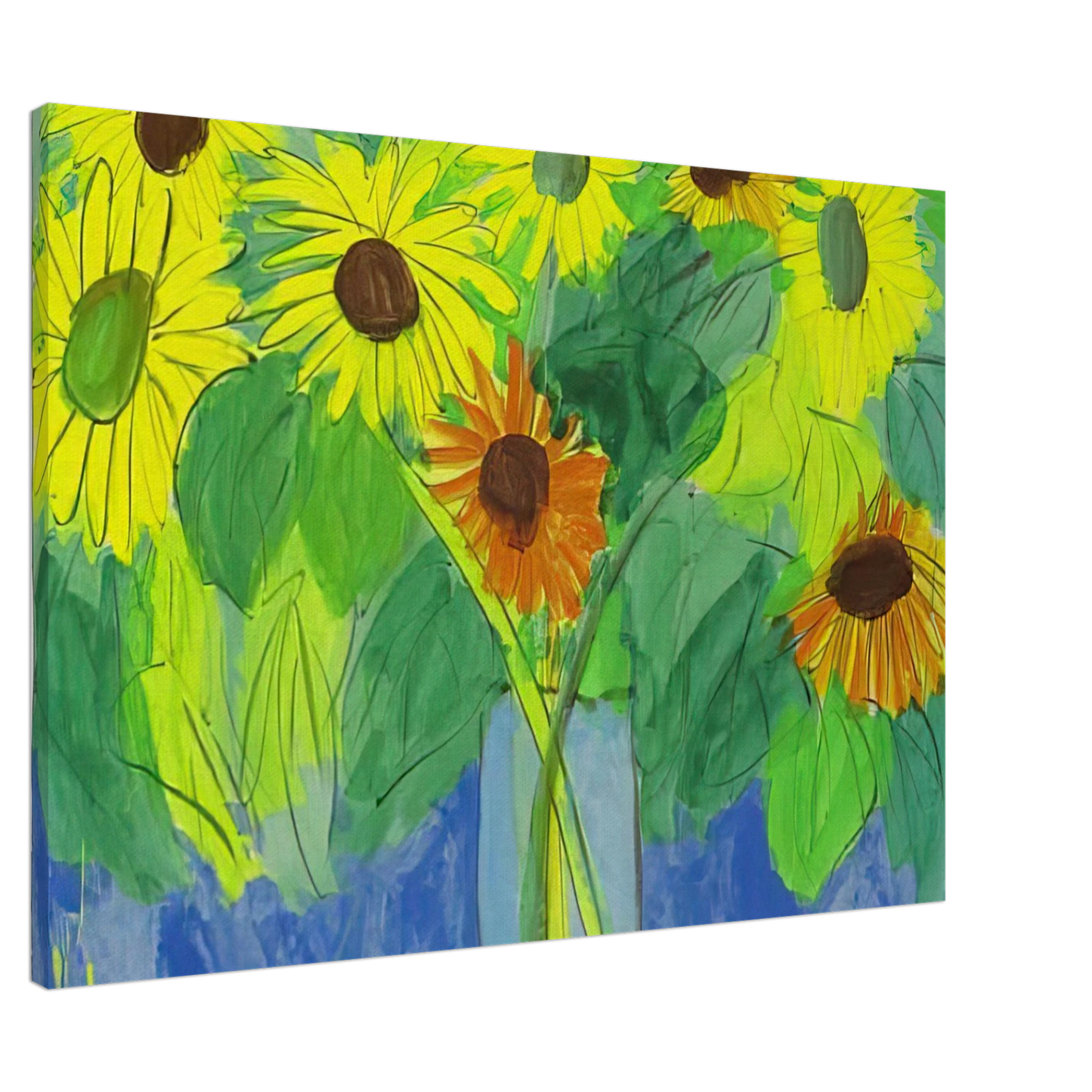 Walasse Ting - Orange and Yellow Sunflowers - Naive Art Primitivism, Pop Art Canvas - 20x30 cm / 8x12 inches-canvas