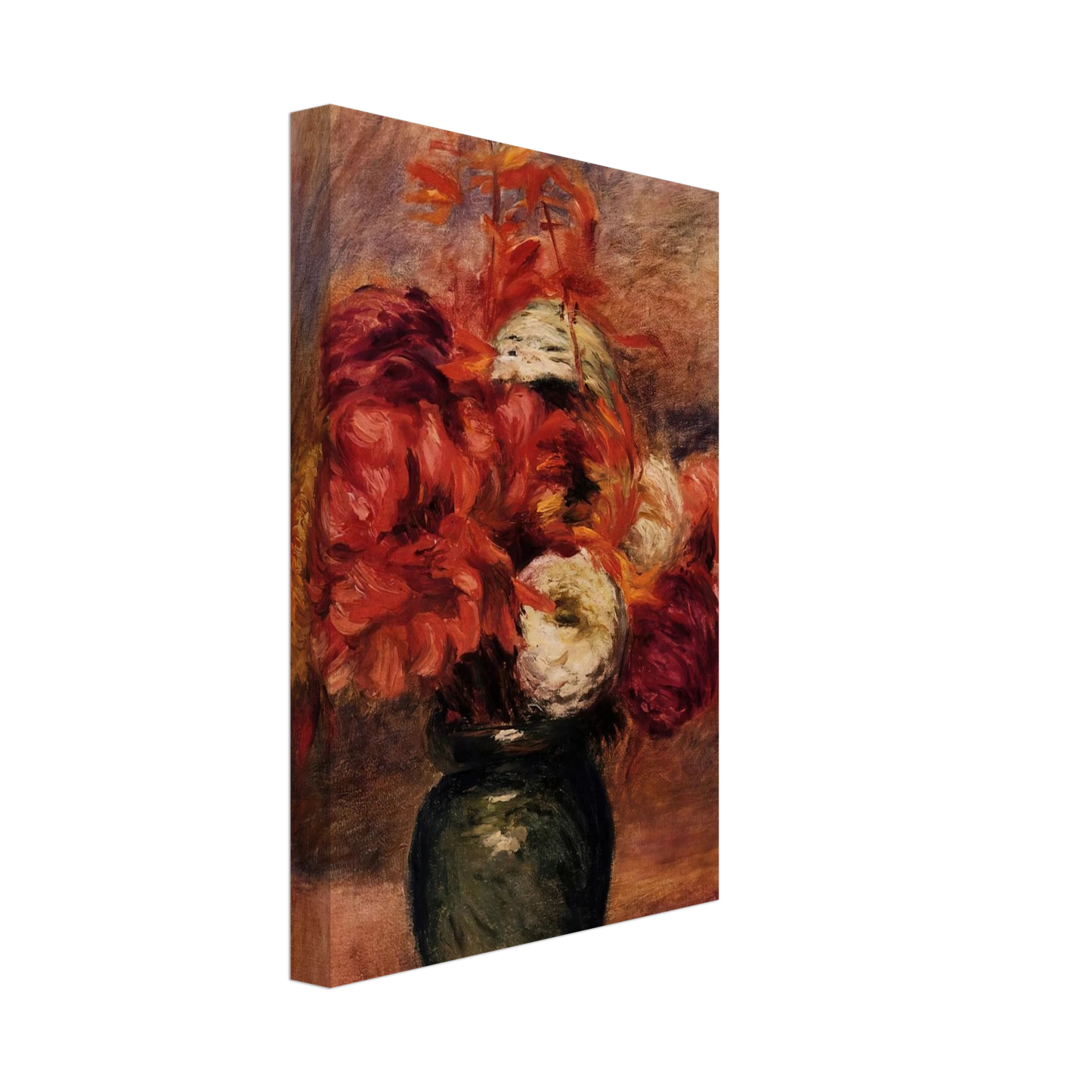 Pierre-Auguste Renoir - Flowers in a Green Vase Dahlilas and Asters Canvas - 40x60 cm / 16x24 inches-canvas