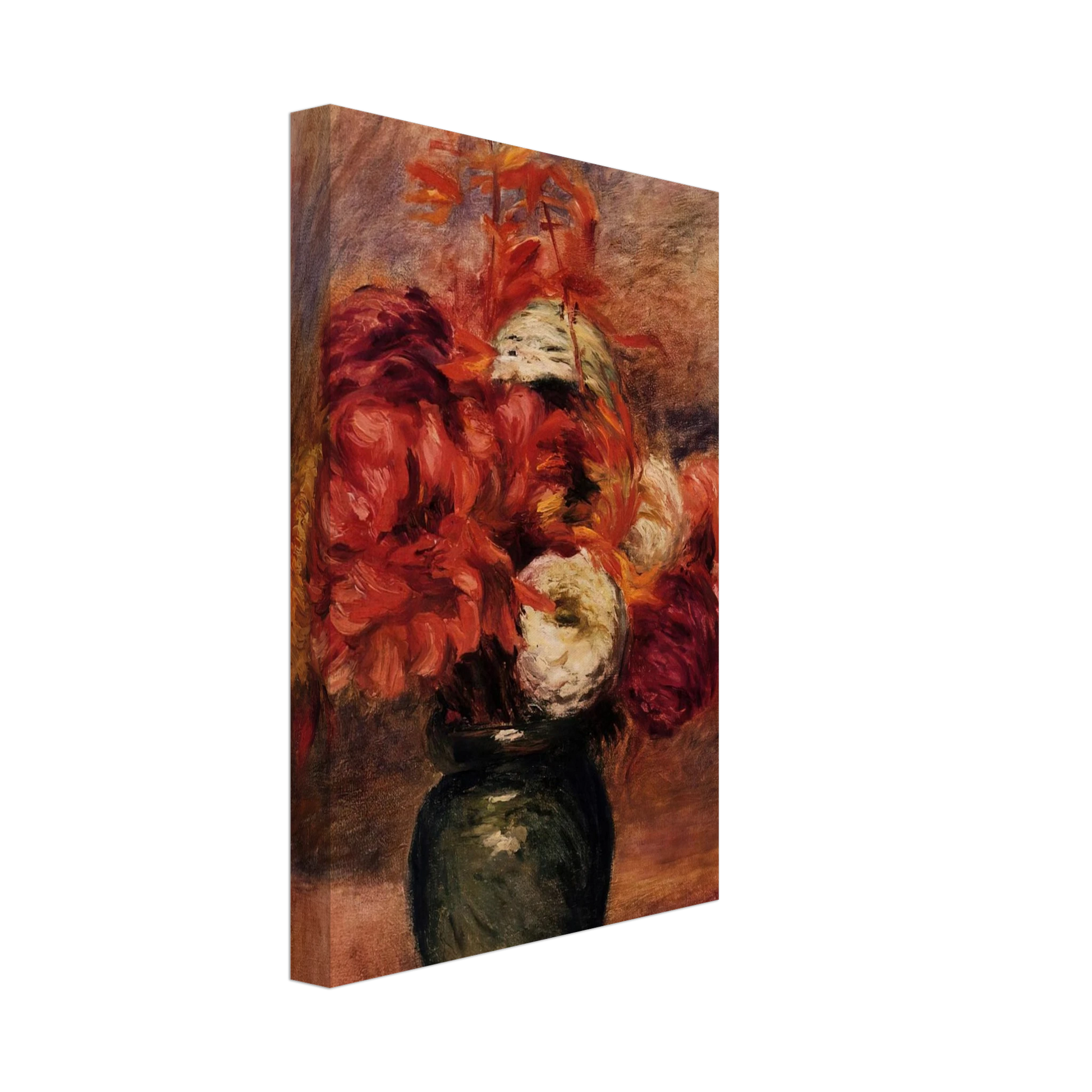 Pierre-Auguste Renoir - Flowers in a Green Vase Dahlilas and Asters Canvas - 40x60 cm / 16x24 inches-canvas