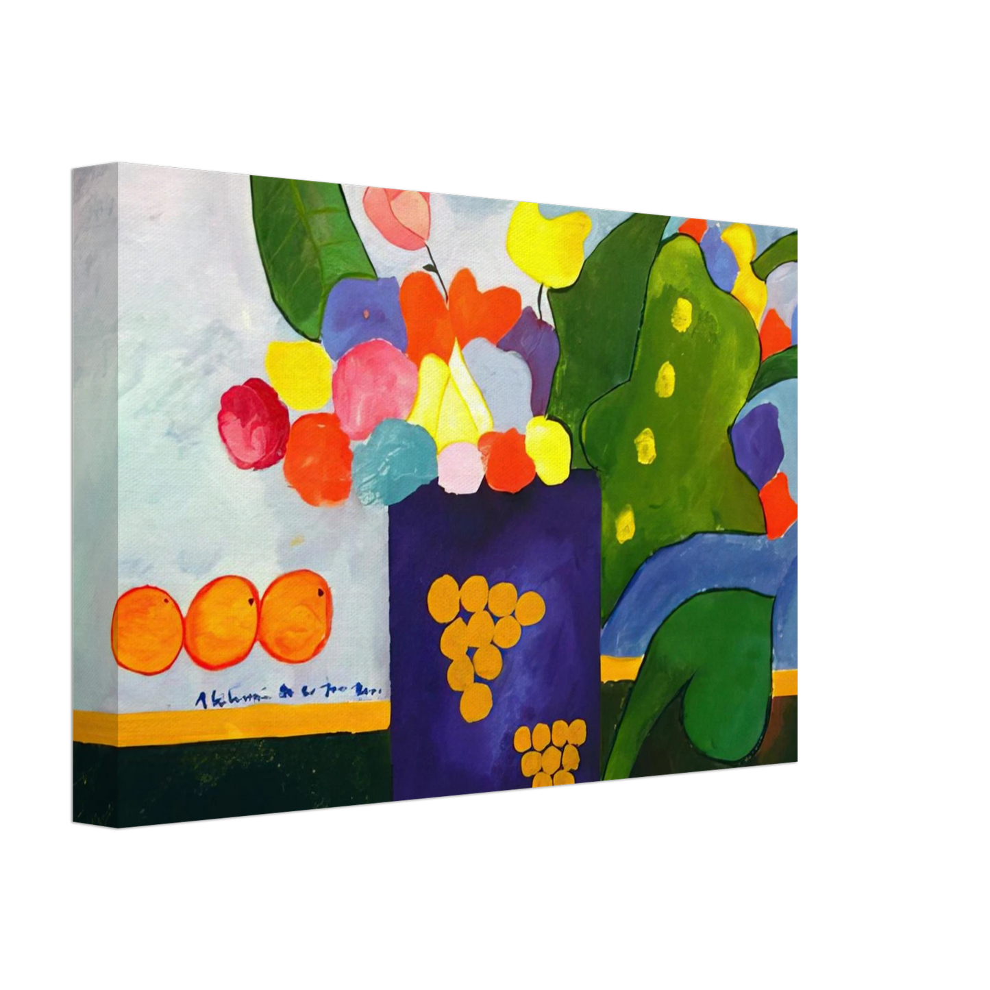 Aldemir Martins - Vase With Flowers and Fruit - 2001 Canvas - 70x100 cm / 28x40 inches-canvas