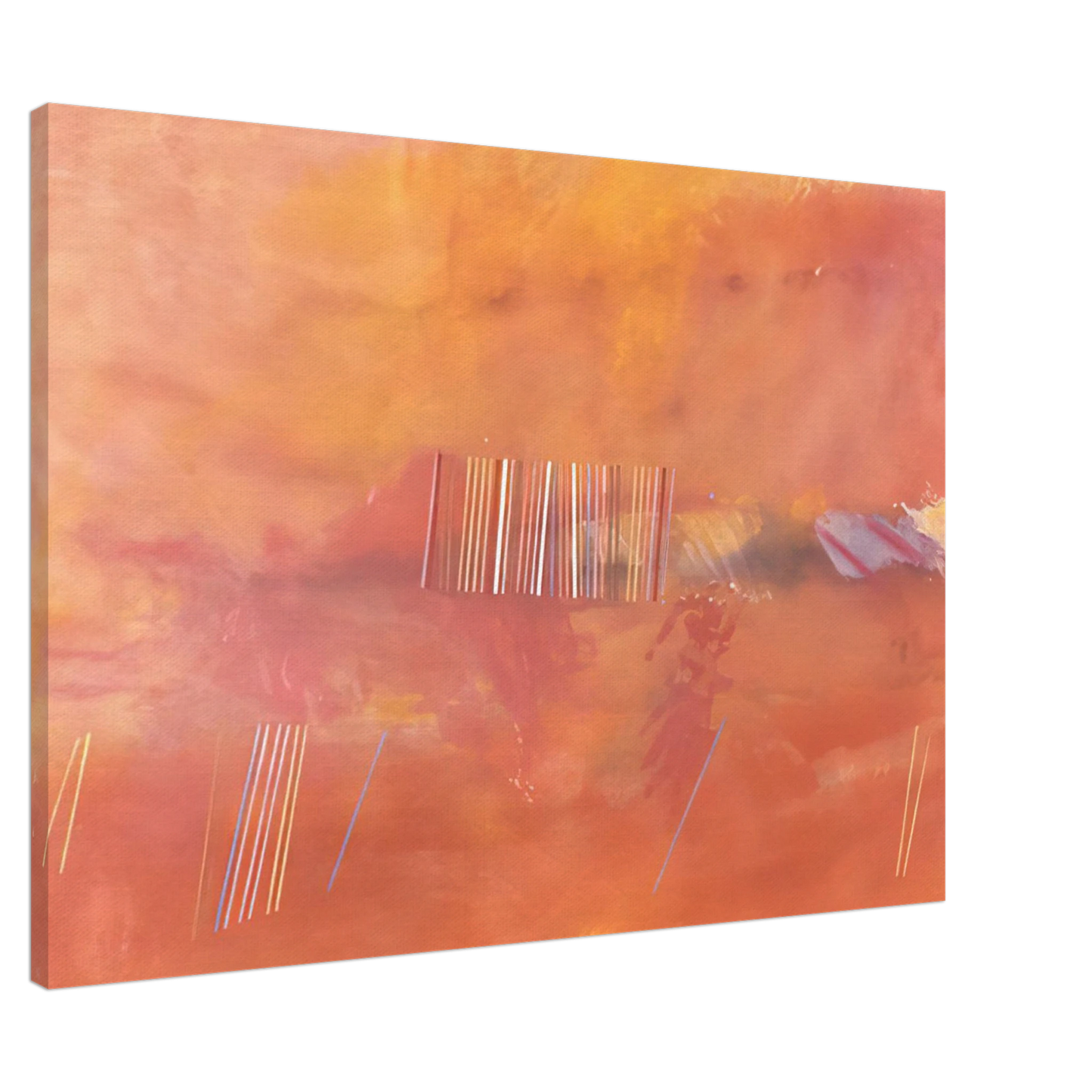 Ronnie Landfield - Orange Line Painting - 1969 Canvas - 20x30 cm / 8x12 inches-canvas