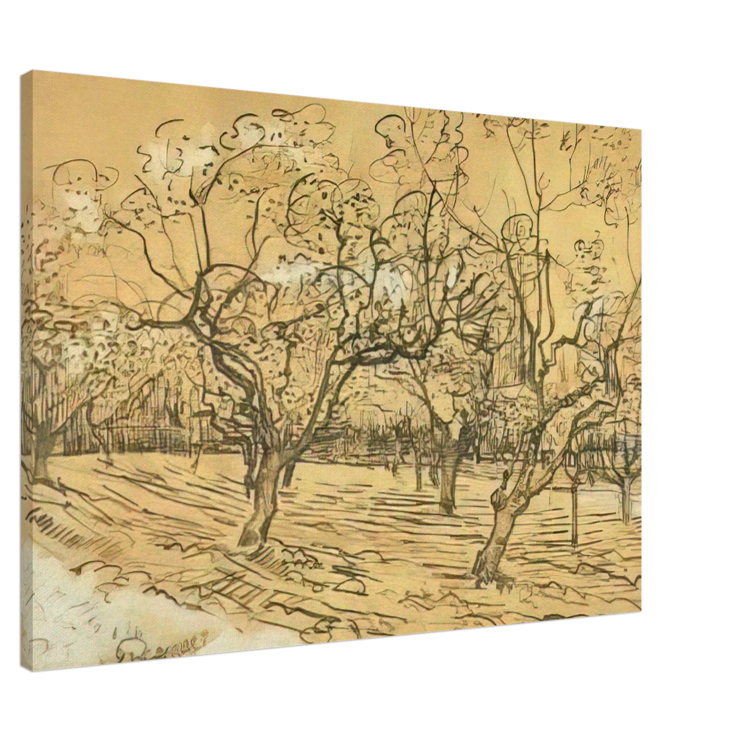 Vincent van Gogh - Orchard with Blossoming Plum Trees The White Orchard Canvas - Default Title-canvas