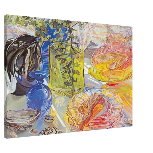 Janet Fish - GLASS AND SHELLS 1990 Canvas - 20x30 cm / 8x12 inches-canvas