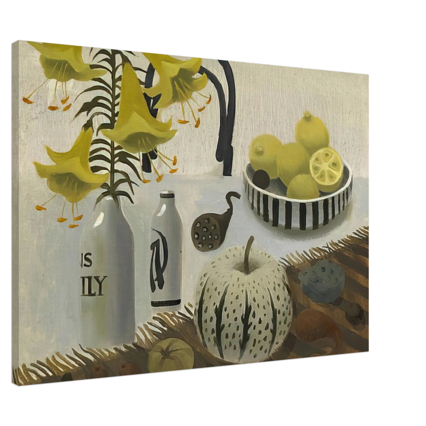 Mary Fedden - Lilies and Lemons - 2007 Canvas - 20x30 cm / 8x12 inches-canvas