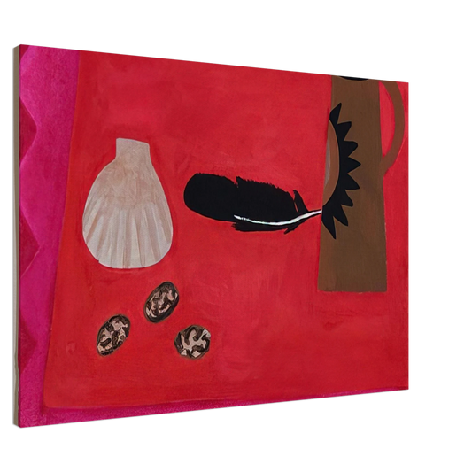 Mary Fedden - Red Table, Brown Jug - 2009 Canvas - 20x30 cm / 8x12 inches-canvas