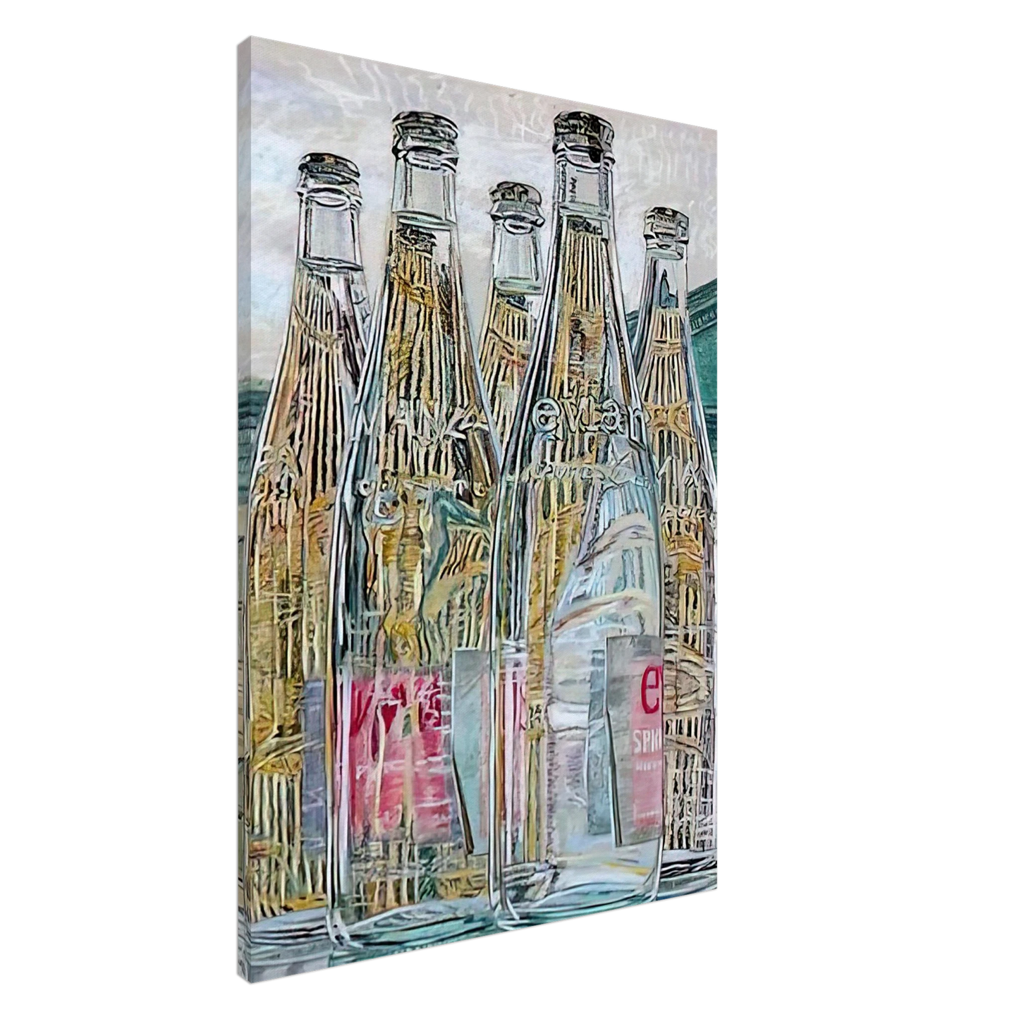 Janet Fish - EVIAN BOTTLES 1976 Canvas - 20x30 cm / 8x12 inches-canvas