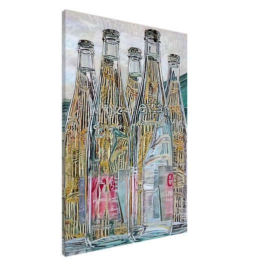 Janet Fish - EVIAN BOTTLES 1976 Canvas - 20x30 cm / 8x12 inches-canvas