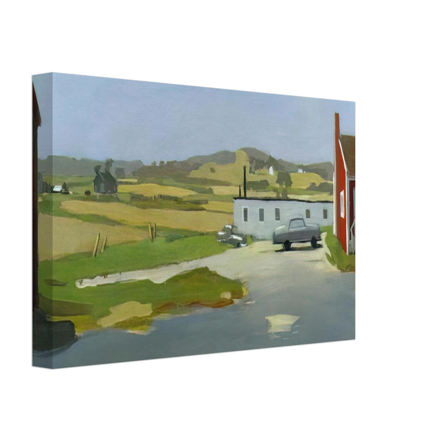 Fairfield Porter - LONG ISLAND LANDSCAPE WITH RED BUILDING 1962 Canvas - 40x60 cm / 16x24 inches-canvas